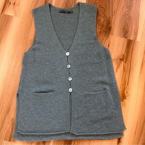 Gudrun Sjoden Medium M 100% Wool Sleeveless Cardigan Vest Sweater Heathered Teal